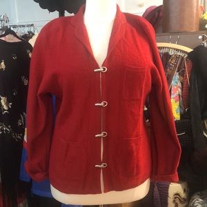 Vintage Cambridge Classics, wool cardigan sweater with metal closures, pockets